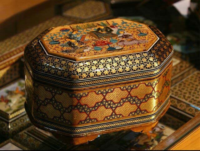 Sold at Auction: RAHLÉ. PORTE-CORAN QÂJÂR EN KHATAMKARI en bois à décor  khatamkari, orné de motifs étoilés. (Usures). Iran, XIXe siècle. DIM. 47  X
